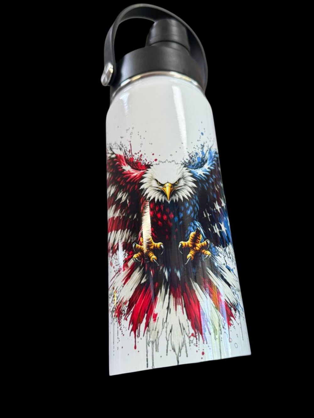Patriotic Bald Eagle American Flag Stainless Steel Insulated Water Bottle,  18OZ